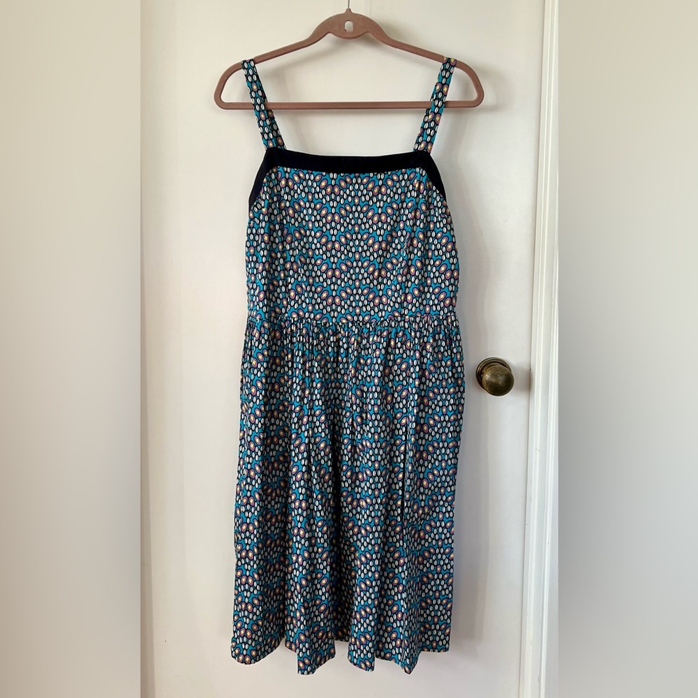 Eshakti Blue Patterned Cotton Fit & Flare Dress Sleeveless Size 14